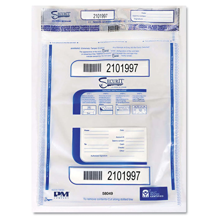 Triple Protection Tamper-Evident Deposit Bags, 9 x 12, Clear, 100/Pack