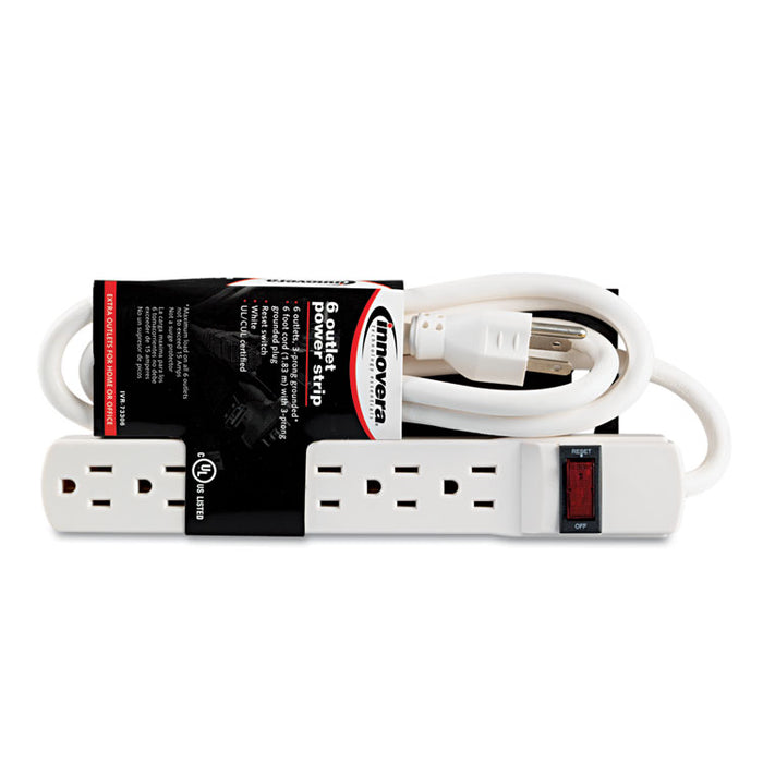 Six-Outlet Power Strip, 6-Foot Cord, 1-15/16 x 10-3/16 x 1-3/16, Ivory