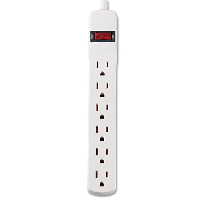 Six-Outlet Power Strip, 6-Foot Cord, 1-15/16 x 10-3/16 x 1-3/16, Ivory