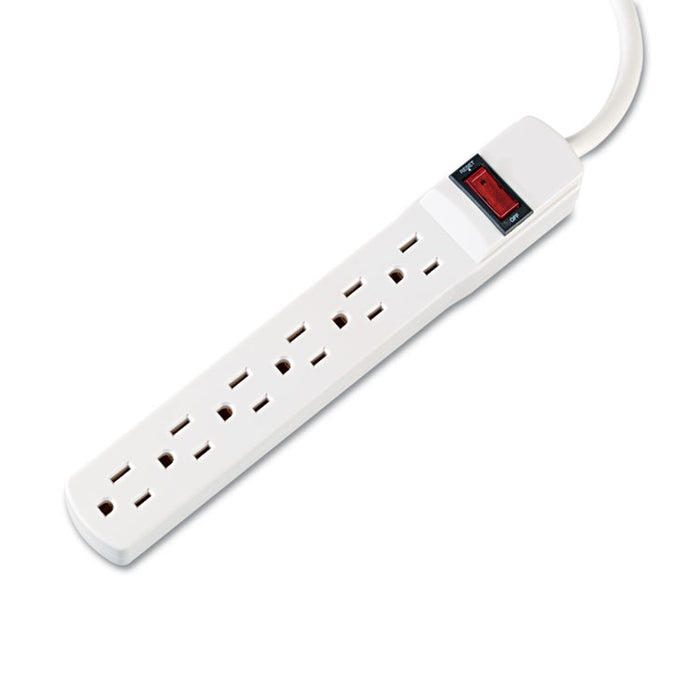 Six-Outlet Power Strip, 6-Foot Cord, 1-15/16 x 10-3/16 x 1-3/16, Ivory