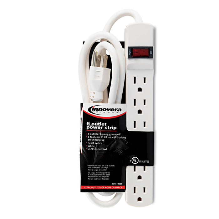 Six-Outlet Power Strip, 6-Foot Cord, 1-15/16 x 10-3/16 x 1-3/16, Ivory