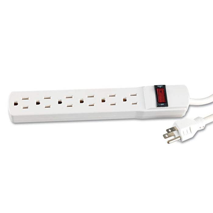 Six-Outlet Power Strip, 6-Foot Cord, 1-15/16 x 10-3/16 x 1-3/16, Ivory