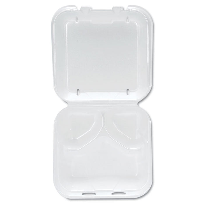 Snap-It Vented Foam Hinged Container, 3-Comp, White, 8 1/4x8x3, 100/BG, 2 BG/CT