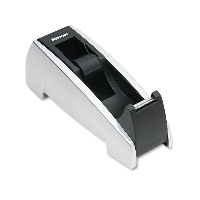 Office Suites Desktop Tape Dispenser, 1" Core, Plastic, Heavy Base, Black/Silver