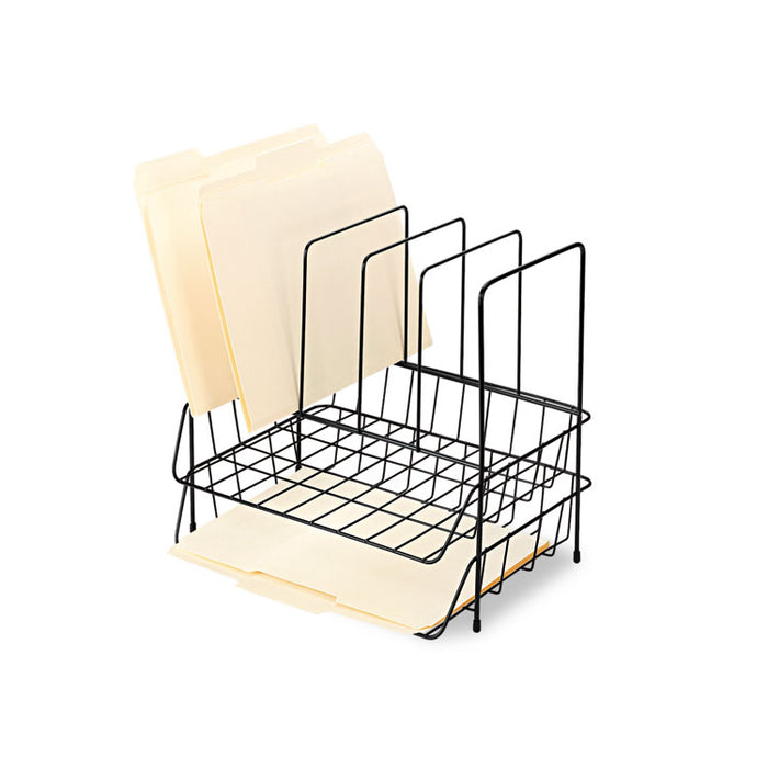 Wire Double Tray with Vertical Sorter, 7 Sections, Letter Size Files, 13.75" x 10.13" x 12.5", Black