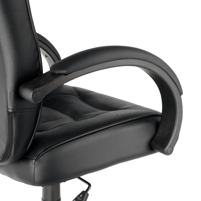 Alera Strada Leather Mid-Back Swivel/Tilt Chair, Supports up to 275 lbs., Black Seat/Black Back, Black Base