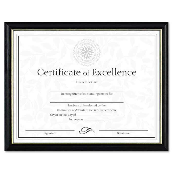 Two-Tone Document/Diploma Frame, Wood, 8.5 x 11, Black with Gold Leaf Trim