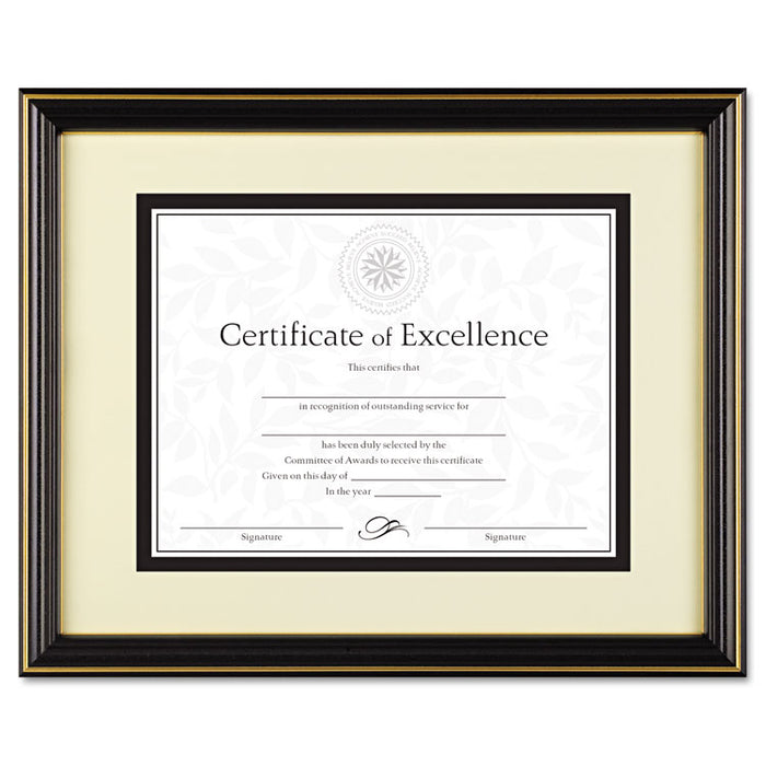 Gold-Trimmed Document Frame, Wood, 11 x 14 Matted to 8.5 x 11, Black