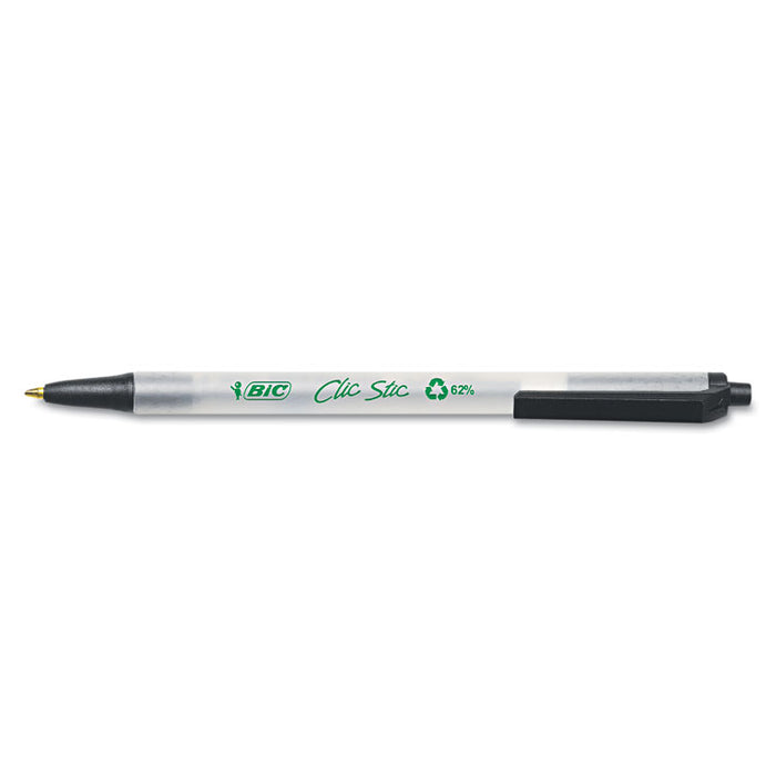 Ecolutions Clic Stic Ballpoint Pen, Retractable, Medium 1 mm, Black Ink, Clear Barrel, Dozen