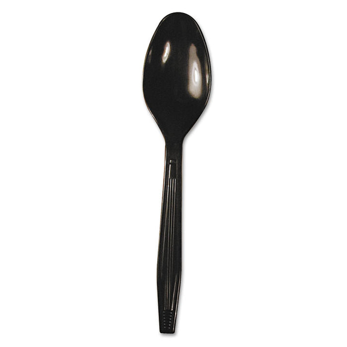Heavyweight Polystyrene Cutlery, Teaspoon, Black, 1000/Carton
