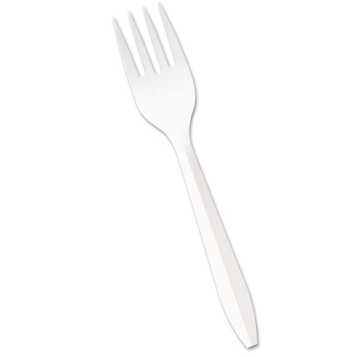 Mediumweight Polypropylene Cutlery, Fork, White, 1000/Carton
