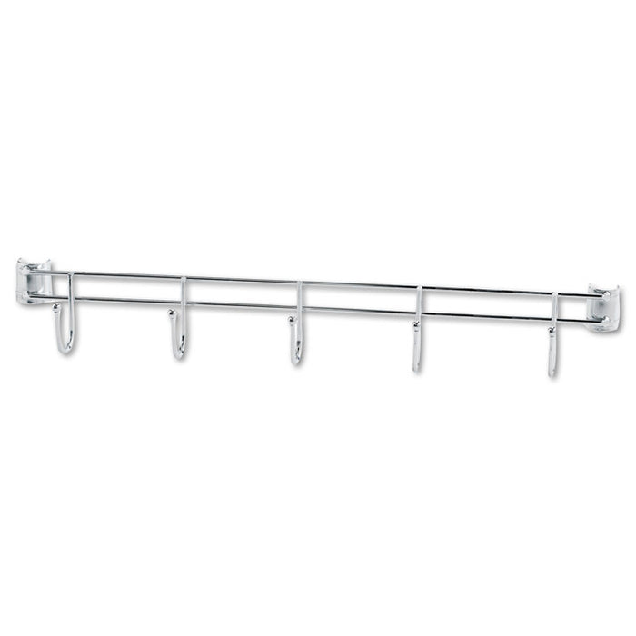 Hook Bars For Wire Shelving, Five Hooks, 24" Deep, Silver, 2 Bars/Pack