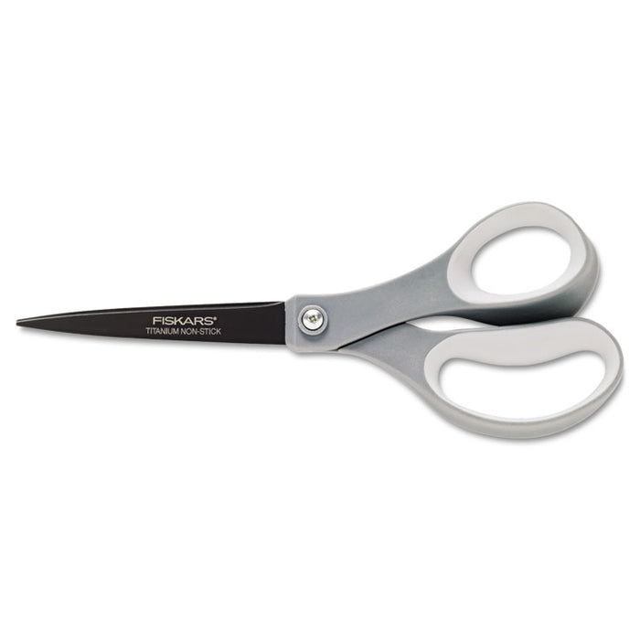 Performance Non-Stick Titanium Softgrip Scissors, 8" Long, 3.1" Cut Length, Gray Offset Handle