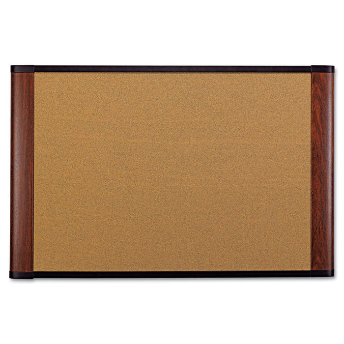 Cork Bulletin Board, 36 x 24, Aluminum Frame w/Mahogany Wood Grained Finish