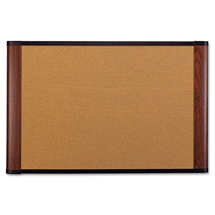 Cork Bulletin Board, 72 x 48, Aluminum Frame w/Mahogany Wood Grained Finish