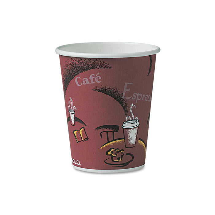 Solo Paper Hot Drink Cups in Bistro Design, 10 oz, Maroon, 300/Carton