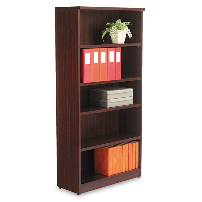 Alera Valencia Series Bookcase, Five-Shelf, 31.75w x 14d x 64.75h, Mahogany