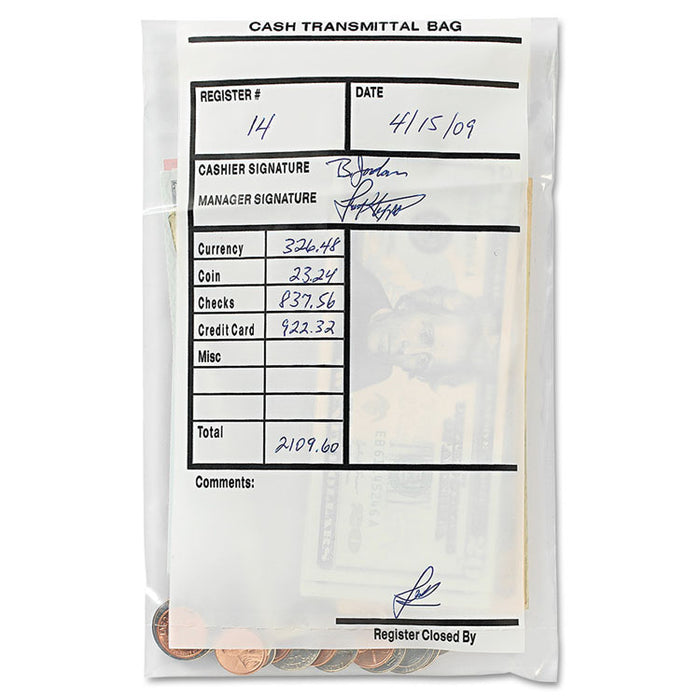 Cash Transmittal Bags, Self-Sealing, 6 x 9, Clear, 500 Bags/Box