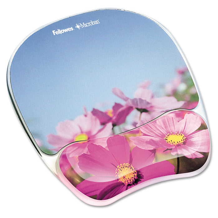 Gel Mouse Pad w/Wrist Rest, Photo, 9 1/4 x 7 1/3, Pink Flowers