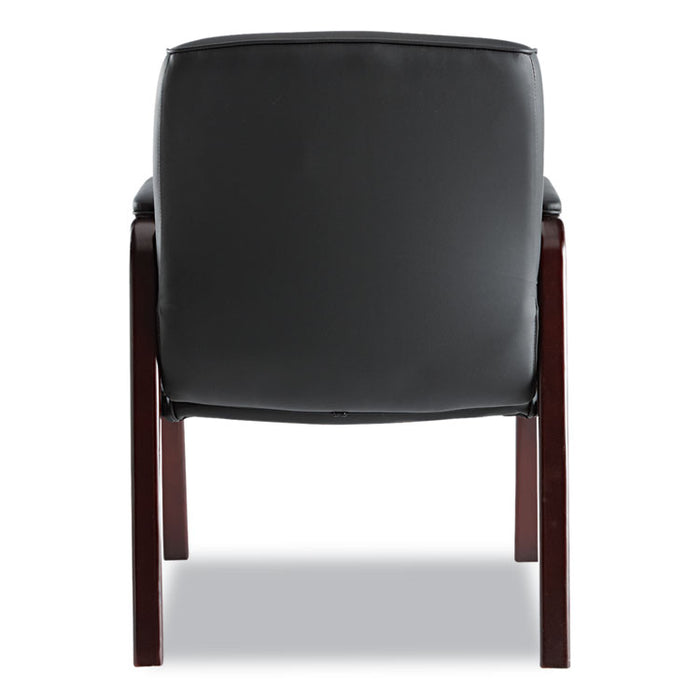 Alera Madaris Series Leather Guest Chair with Wood Trim Legs, 24.88" x 26" x 35", Black Seat/Black Back, Mahogany Base