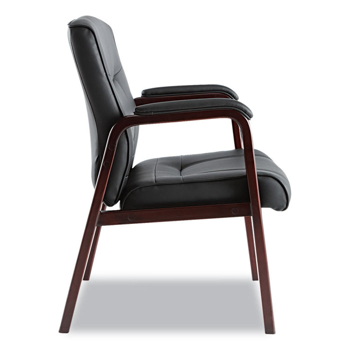 Alera Madaris Series Leather Guest Chair with Wood Trim Legs, 24.88" x 26" x 35", Black Seat/Black Back, Mahogany Base