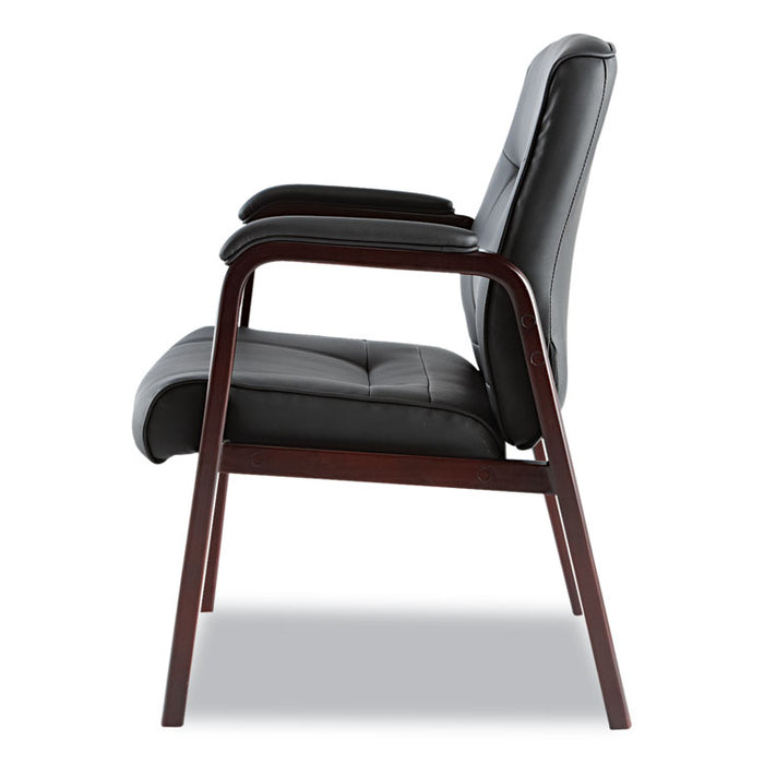Alera Madaris Series Leather Guest Chair with Wood Trim Legs, 24.88" x 26" x 35", Black Seat/Black Back, Mahogany Base