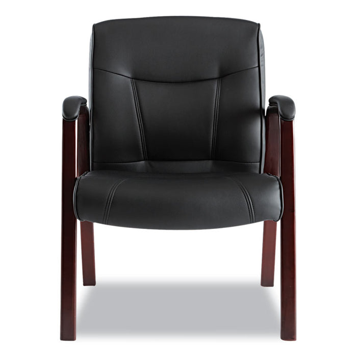 Alera Madaris Series Leather Guest Chair with Wood Trim Legs, 24.88" x 26" x 35", Black Seat/Black Back, Mahogany Base