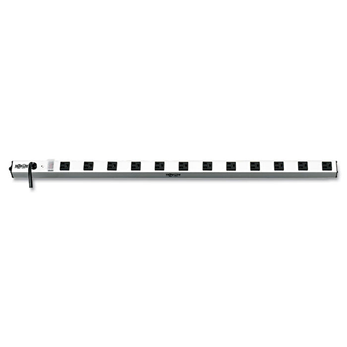 Vertical Power Strip, 12 Outlets, 15 ft Cord, Silver