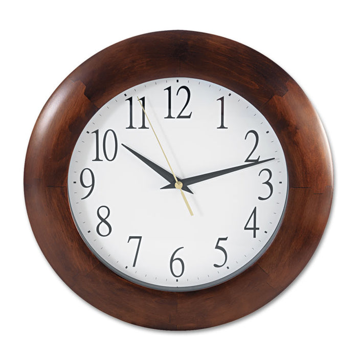 Round Wood Wall Clock, 12.75" Overall Diameter, Cherry Case, 1 AA (sold separately)