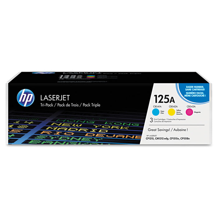 HP 125A, (CE259A) 3-Pack Cyan/Magenta/Yellow Original LaserJet Toner Cartridges