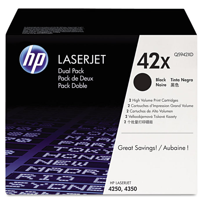 HP 42X, (Q5942X-D) 2-pack High Yield Black Original LaserJet Toner Cartridges