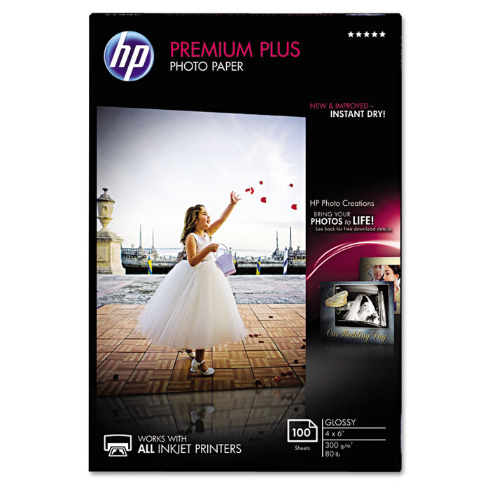 Premium Plus Photo Paper, 11.5 mil, 4 x 6, Glossy White, 100/Pack