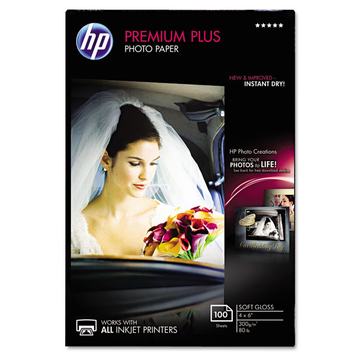 Premium Plus Photo Paper, 11.5 mil, 4 x 6, Soft-Gloss White, 100/Pack
