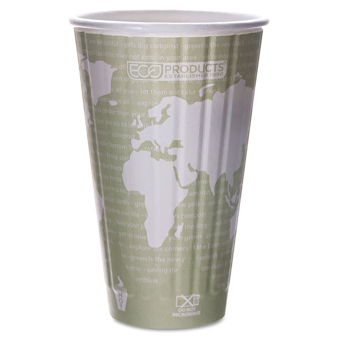 World Art Renewable and Compostable Insulated Hot Cups, PLA, 16 oz, 40/Packs, 15 Packs/Carton