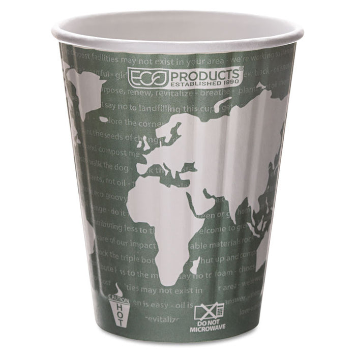 World Art Renewable and Compostable Insulated Hot Cups, PLA, 12 oz, 40/Packs, 15 Packs/Carton