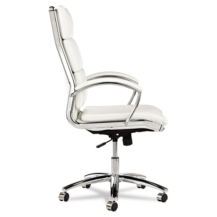 Alera Neratoli High-Back Slim Profile Chair, Faux Leather, 275 lb Cap, 17.32" to 21.25" Seat Height, White Seat/Back, Chrome