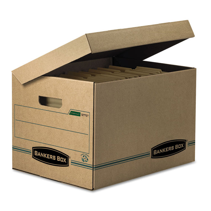 SYSTEMATIC Basic-Duty Attached Lid Storage Boxes, Letter/Legal Files, Kraft/Green, 12/Carton