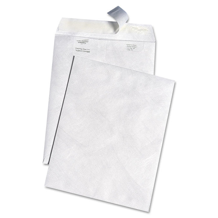 White Leather Envelopes of DuPont Tyvek, #10 1/2, Cheese Blade Flap, Self-Adhesive Closure, 9 x 12, White, 100/Box