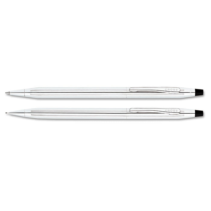Classic Century Ballpoint Pen and Pencil Set, 0.7 mm Black Pen, 0.7 mm HB Pencil, Chrome/Black Barrels