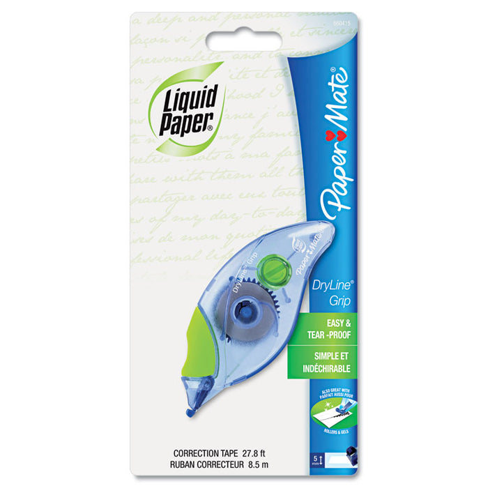 DryLine Grip Correction Tape, Non-Refillable, Gray/Green Applicator, 0.2" x 335"