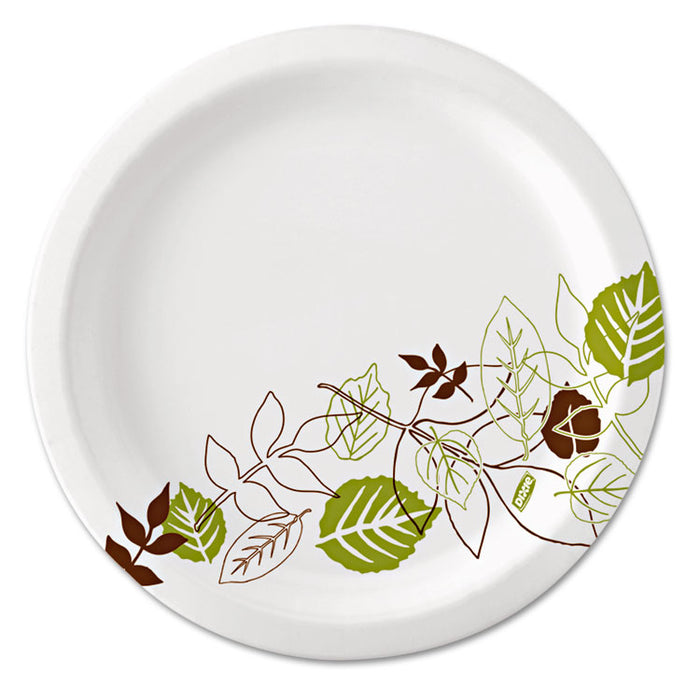Pathways Soak Proof Shield Heavyweight Paper Plates, WiseSize, 10.13" dia, Green/Burgundy, 500/Carton