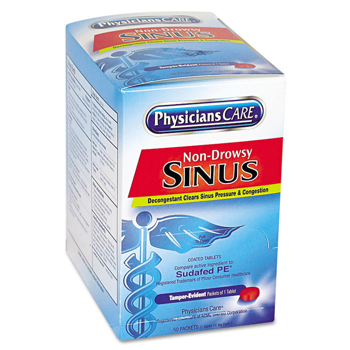 Sinus Decongestant Congestion Medication, One Tablet/Pack, 50 Packs/Box