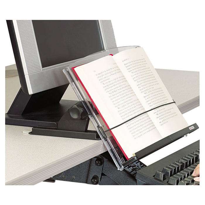 In-Line Adjustable Desktop Copyholder,150 Sheet Capacity, Plastic, Black/Clear