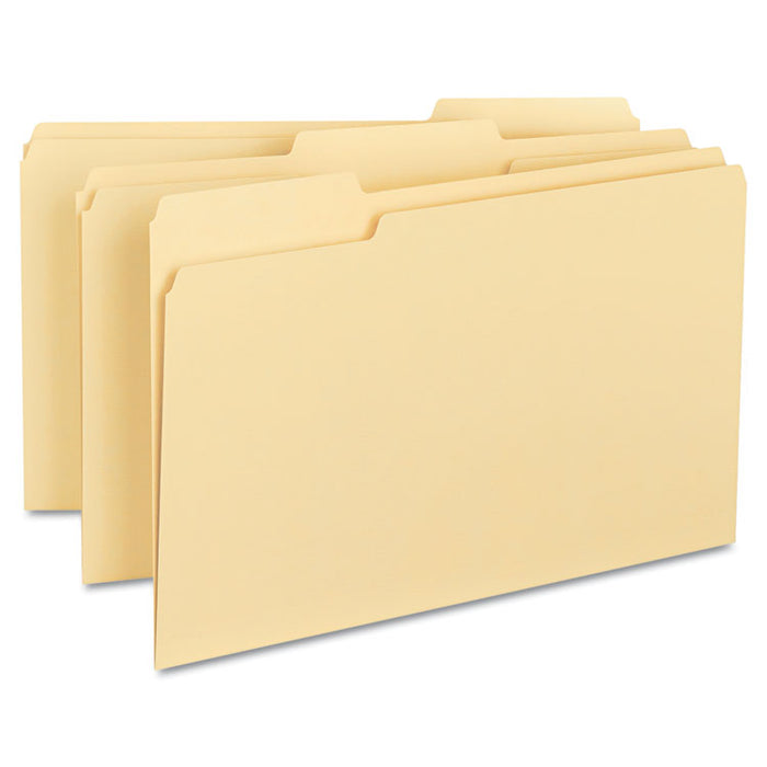 100% Recycled Manila Top Tab File Folders, 1/3-Cut Tabs: Assorted, Legal Size, 0.75" Expansion, Manila, 100/Box