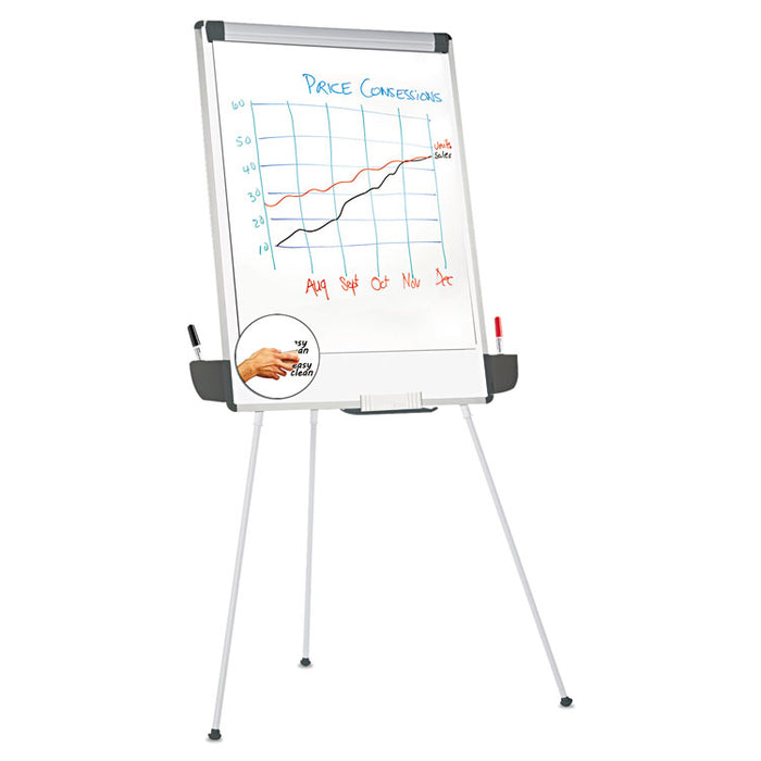 Tripod-Style Dry Erase Easel, Easel: 44" to 78", Board: 29" x 41", White/Silver
