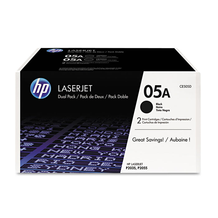 HP 05A, (CE505D) 2-pack Black Original LaserJet Toner Cartridges