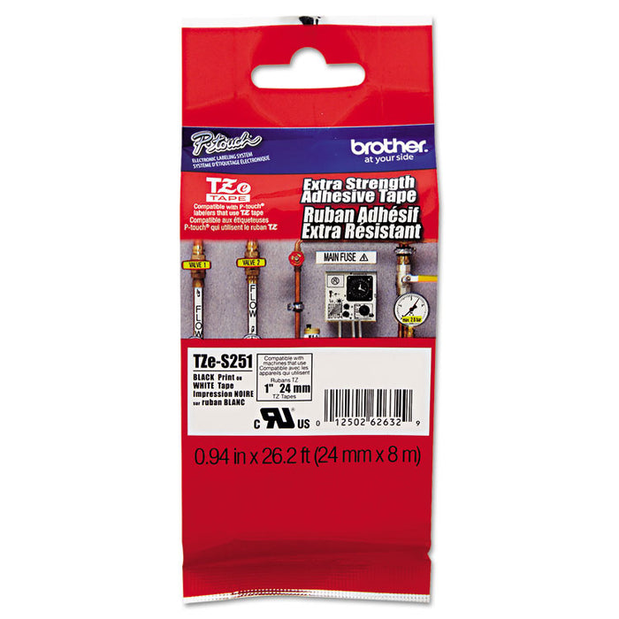 TZe Extra-Strength Adhesive Laminated Labeling Tape, 0.94" x 26.2 ft, Black on White