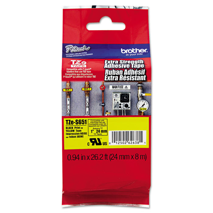 TZe Extra-Strength Adhesive Laminated Labeling Tape, 0.94" x 26.2 ft, Black on Yellow