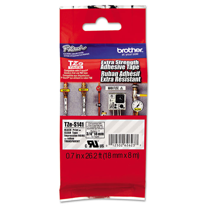 TZe Extra-Strength Adhesive Laminated Labeling Tape, 0.7" x 26.2 ft, Black on Clear