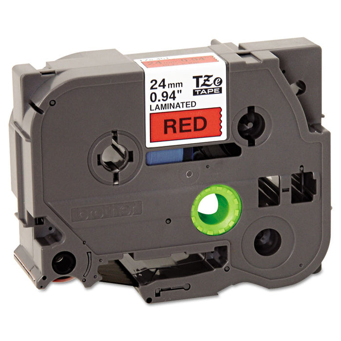 TZe Standard Adhesive Laminated Labeling Tape, 0.94" x 26.2 ft, Black on Red